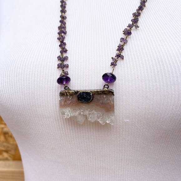 Raw Amethyst Necklace, February Birthstone Necklace  Raw Amethyst Quartz Pendant Necklace Druzy‎ Gemstone February Birthstone Gypsy